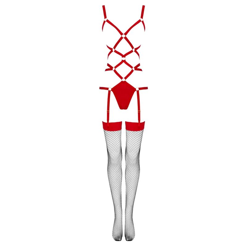 LIVCO CORSETTI FASHION - THIARA LC 20213 BODY + STOCKINGS SET RED L/XL