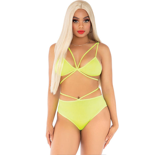 LEG AVENUE - TOP & PANTIES CORAL WITH STRAPS - YELLOW - 1