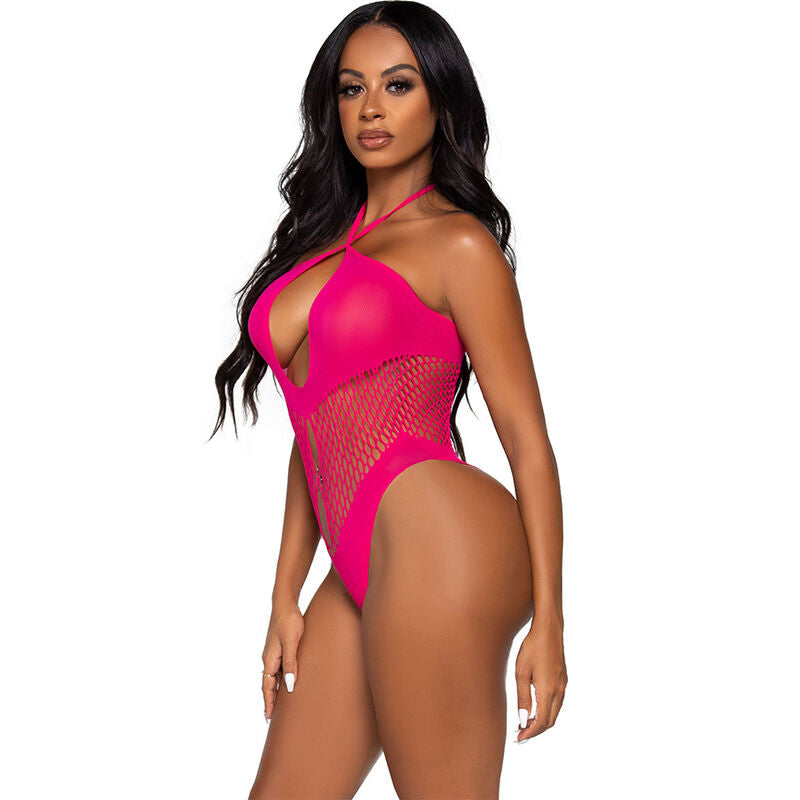LEG AVENUE - OPEN & CROSSED NECKLINE BODYSUIT FUCHSIA - PURPLE - 10