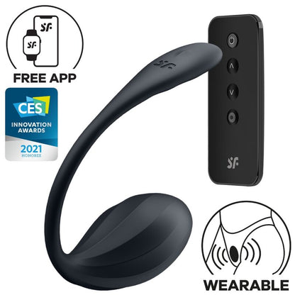 SATISFYER - RIBBED PETAL G POINT STIMULATOR REMOTE CONTROL BLACK FREE APP - 1