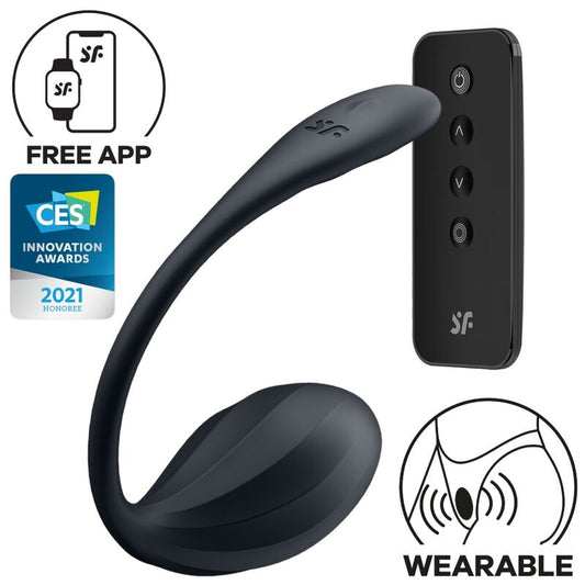 SATISFYER - RIBBED PETAL G POINT STIMULATOR REMOTE CONTROL BLACK FREE APP - 1