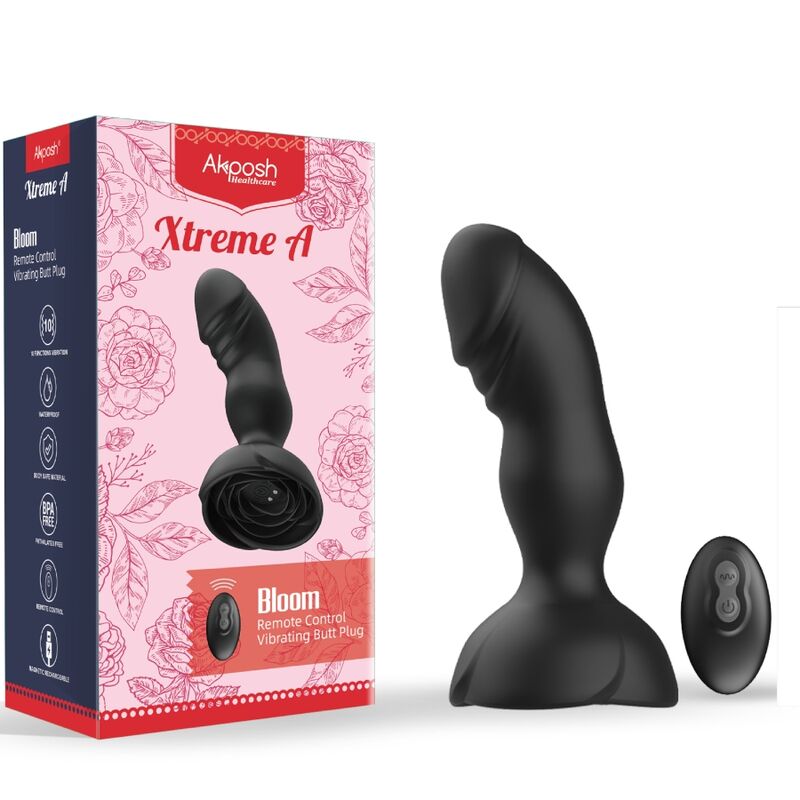 ARMONY - EXTREME A BLOOM ROSE VIBRATOR AND REMOTE CONTROL BLACK BUTT PLUG