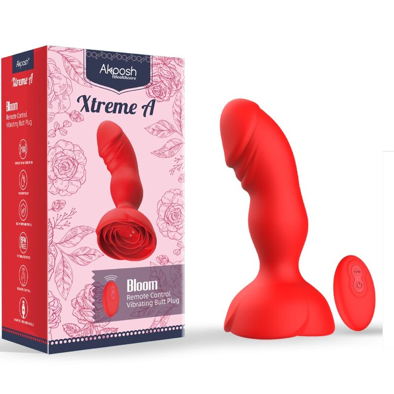 ARMONY - EXTREME A BLOOM ROSE VIBRATOR AND REMOTE CONTROL RED BUTT PLUG