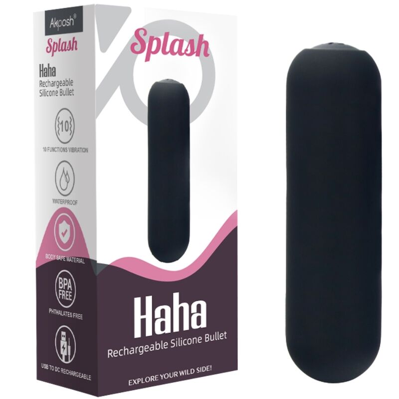 ARMONY - SPLASH HAHA VIBRATOR BULLET SILICONE 10 VIBRATIONS 75 X 19 CM BLACK - 4
