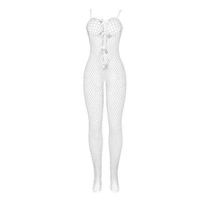SUBBLIME - 951740 WHITE MESH CROTCHLESS BODYSTOCKING WITH BOWS ONE SIZE