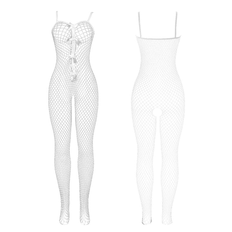 SUBBLIME - 951740 WHITE MESH CROTCHLESS BODYSTOCKING WITH BOWS ONE SIZE