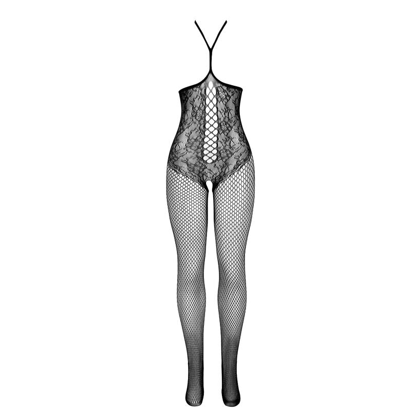 SUBBLIME - 951849 OPEN-CUP MESH BODYSTOCKING WITH CENTER NECK BLACK ONE SIZE