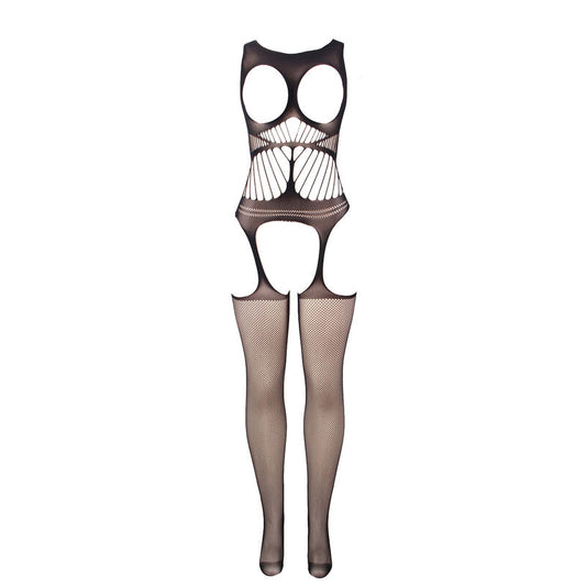 SUBBLIME - 951900 FISHNET CROTCHLESS BODYSTOCKING WITH CUP AND OPEN SHOULDERS BLACK ONE SIZE - 1