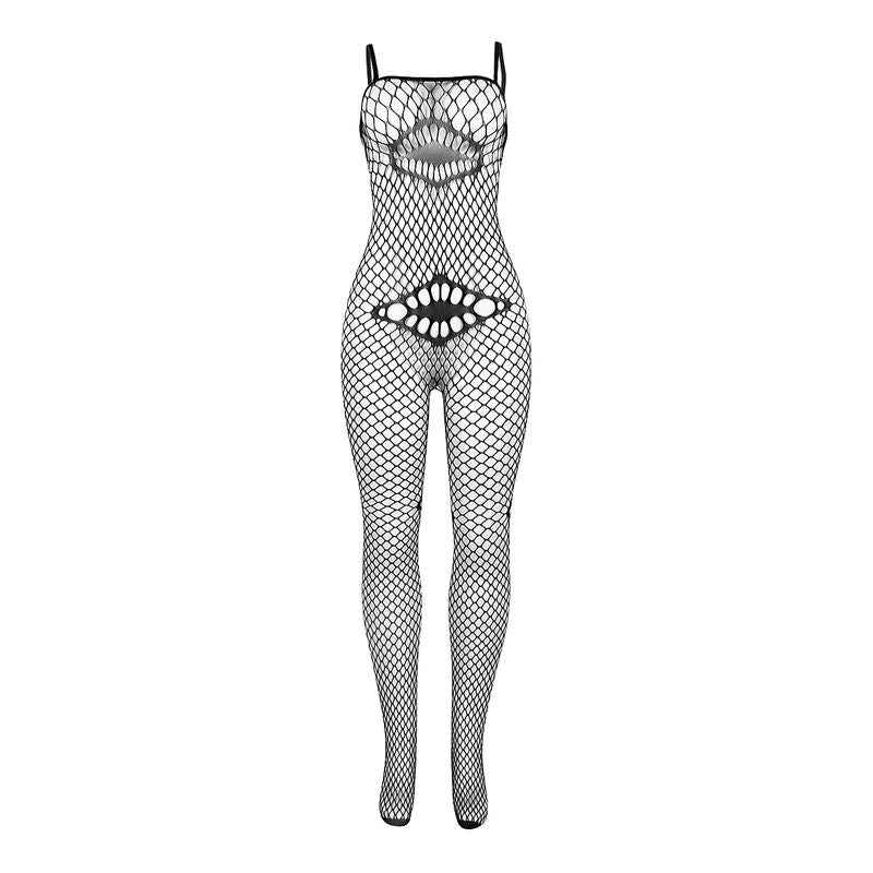 SUBBLIME - 952112 BODYSTOCKING A RETE CON DETTAGLI SU PETTO E PANCIA NERO TAGLIA UNICA