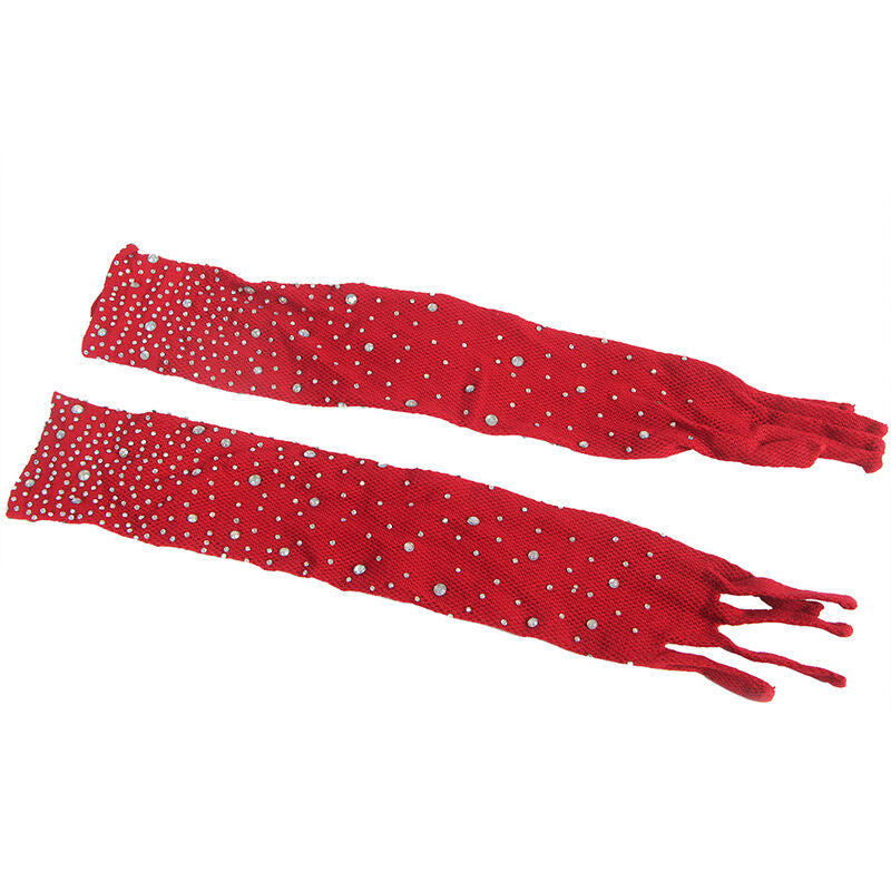 SUBBLIME - 952181 FISHNET BODYSTOCKING WITH GLOVES AND DIAMONDS RED ONE SIZE - 5