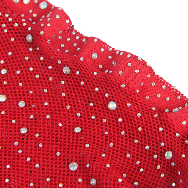SUBBLIME - 952181 FISHNET BODYSTOCKING WITH GLOVES AND DIAMONDS RED ONE SIZE - 4
