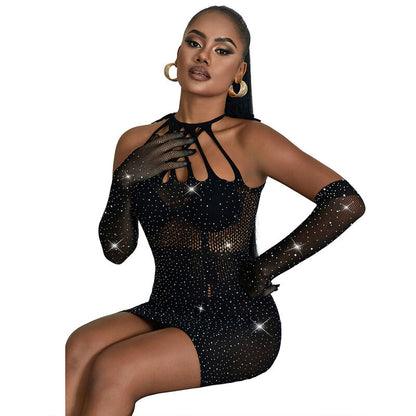 SUBBLIME - 952235 FISHNET DRESS WITH RHINESTONES  BLACK ONE SIZE - 3