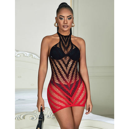SUBBLIME - 952242 RED AND BLACK DEGRADED ELASTIC FISHNET DRESS ONE SIZE - 8