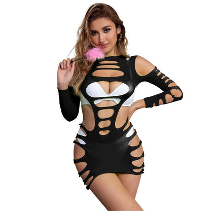 SUBBLIME - 952266 LONG SLEEVE ELASTIC FISHNET DRESS BLACK ONE SIZE - 3