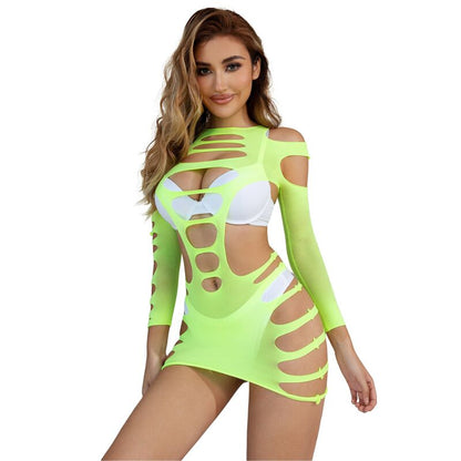SUBBLIME - 952280 GREEN LONG SLEEVE ELASTIC FISHNET DRESS ONE SIZE - 9