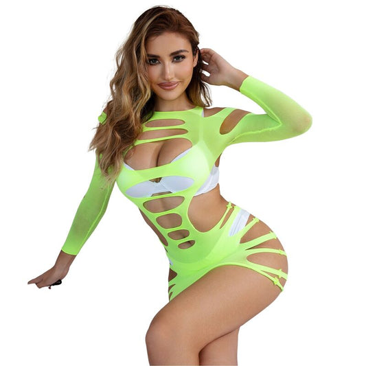 SUBBLIME - 952280 GREEN LONG SLEEVE ELASTIC FISHNET DRESS ONE SIZE - 1