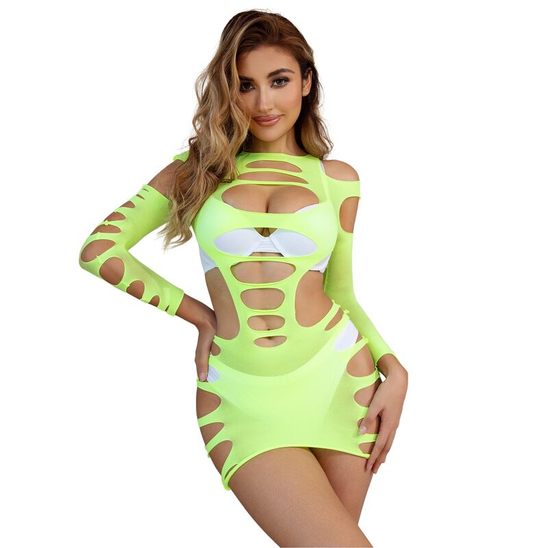 SUBBLIME - 952280 GREEN LONG SLEEVE ELASTIC FISHNET DRESS ONE SIZE - 7