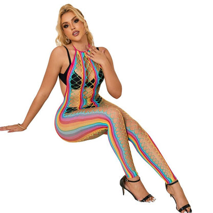 SUBBLIME - 952358 RAINBOW HALTER NECK FISHNET DRESS ONE SIZE - 6