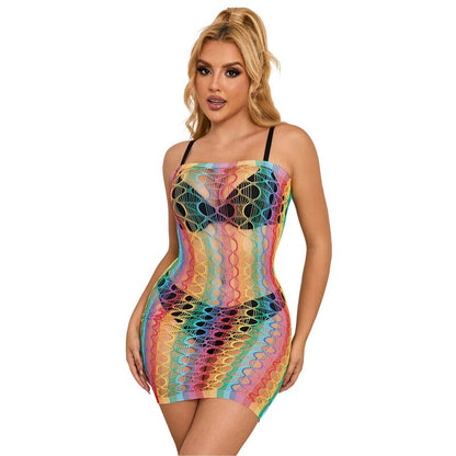 SUBBLIME - 952365 RAINBOW BARE SHOULDER FISHNET DRESS ONE SIZE - 3