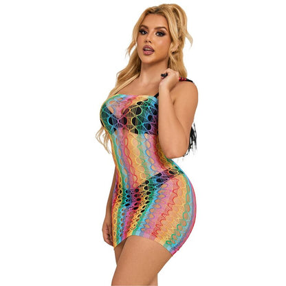 SUBBLIME - 952365 RAINBOW BARE SHOULDER FISHNET DRESS ONE SIZE - 4