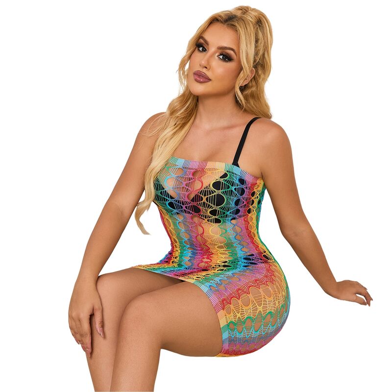 SUBBLIME - 952365 RAINBOW BARE SHOULDER FISHNET DRESS ONE SIZE - 6