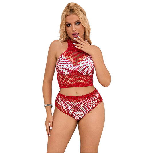 SUBBLIME - 952402 FISHNET SET WITH PINK DIAMONDS ONE SIZE - 1