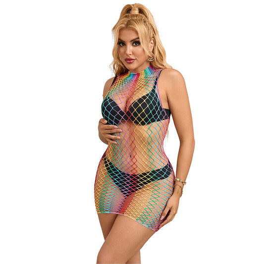 SUBBLIME - 952433 RAINBOW HIGH NECK SLEEVELESS FISHNET DRESS ONE SIZE - 1