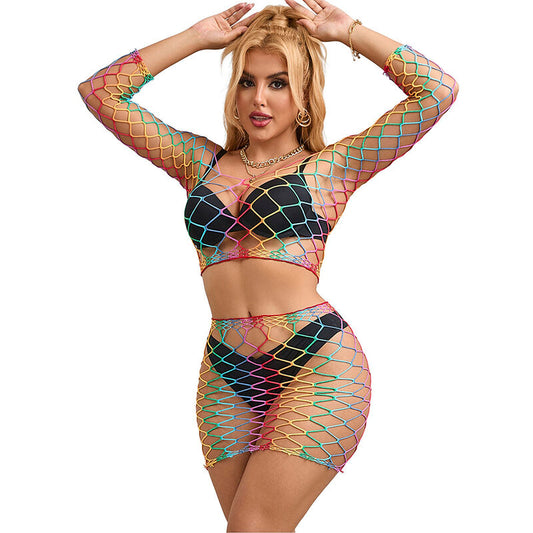 SUBBLIME - 952440 2-PIECE FISHNET SET LONG SLEEVE RAINBOW ONE SIZE - 1