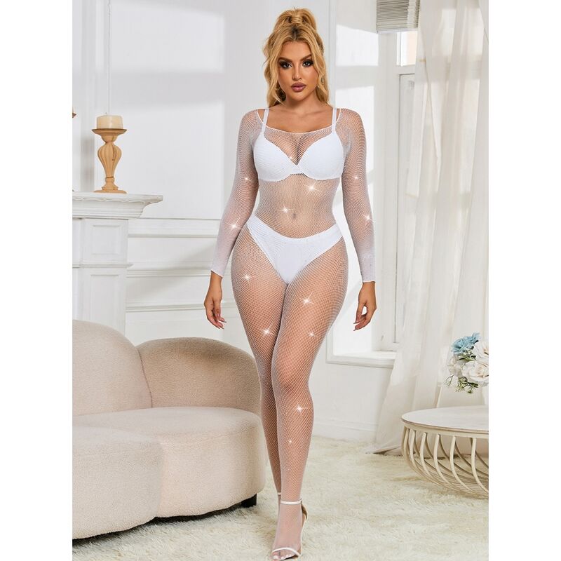 SUBBLIME - 952396 FISHNET BODYSTOCKING WITH DIAMONDS LONG SLEEVE WHITE ONE SIZE - 4