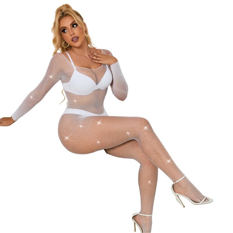 SUBBLIME - 952396 FISHNET BODYSTOCKING WITH DIAMONDS LONG SLEEVE WHITE ONE SIZE - 3