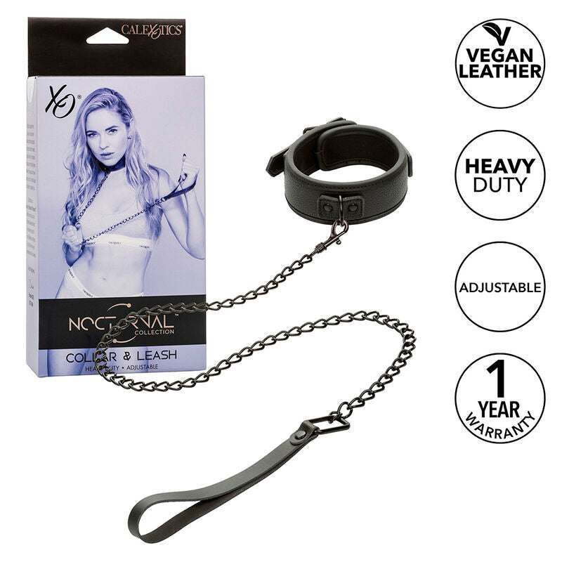 CALEXOTICS - NOCTURNAL COLLAR & LEASH LEATHER ADJUSTABLE BLACK - 6