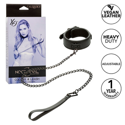 CALEXOTICS - NOCTURNAL COLLAR & LEASH LEATHER ADJUSTABLE BLACK - 6