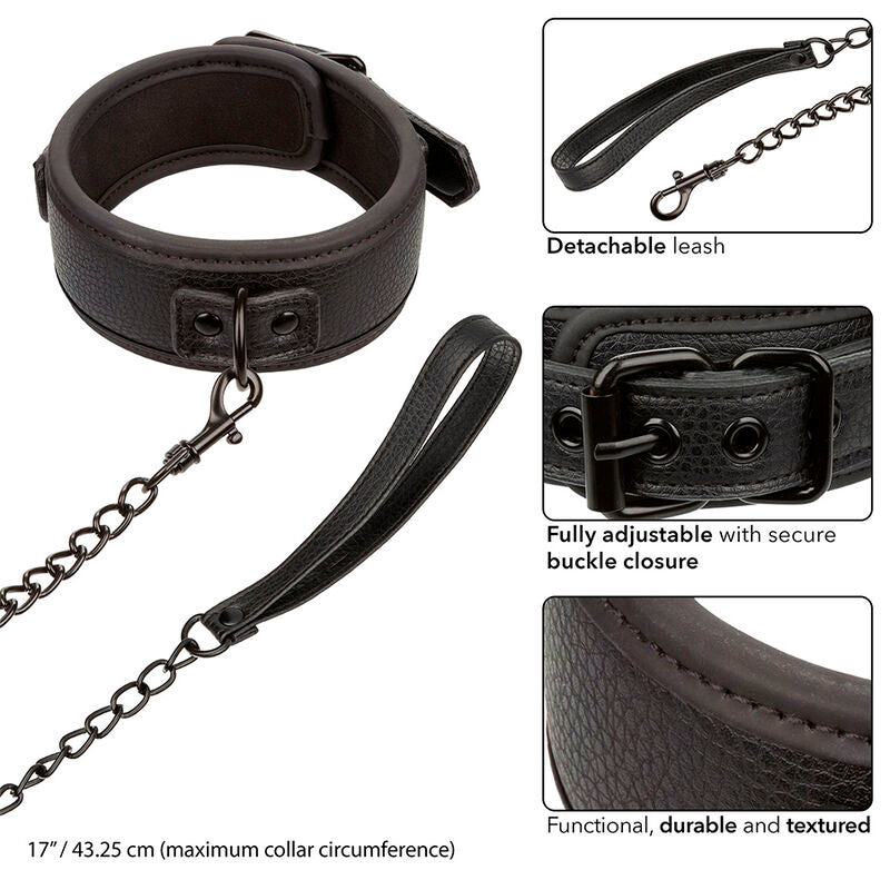 CALEXOTICS - NOCTURNAL COLLAR & LEASH LEATHER ADJUSTABLE BLACK - 3