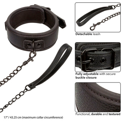 CALEXOTICS - NOCTURNAL COLLAR & LEASH LEATHER ADJUSTABLE BLACK - 3