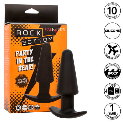 CALEXOTICS - ROCK BOTTOM CONICAL 10-VIBRATION BLACK SILICONE ANAL PLUG