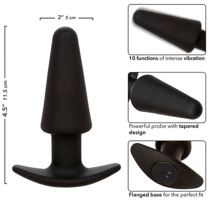 CALEXOTICS - ROCK BOTTOM CONICAL 10-VIBRATION BLACK SILICONE ANAL PLUG