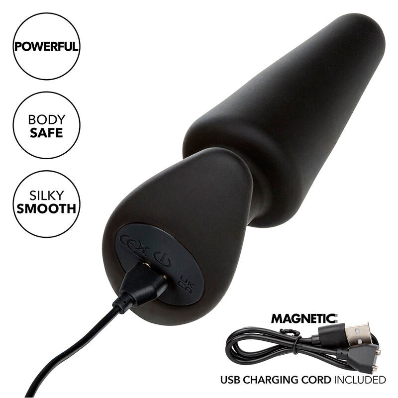 CALEXOTICS - ROCK BOTTOM CONICAL 10-VIBRATION BLACK SILICONE ANAL PLUG