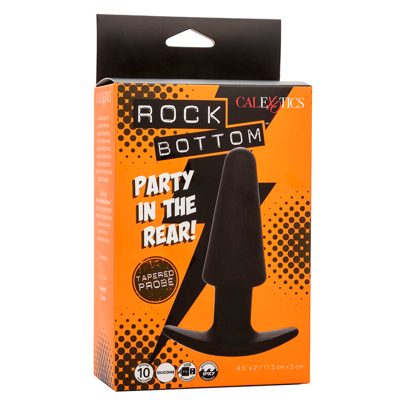 CALEXOTICS - ROCK BOTTOM CONICAL 10-VIBRATION BLACK SILICONE ANAL PLUG