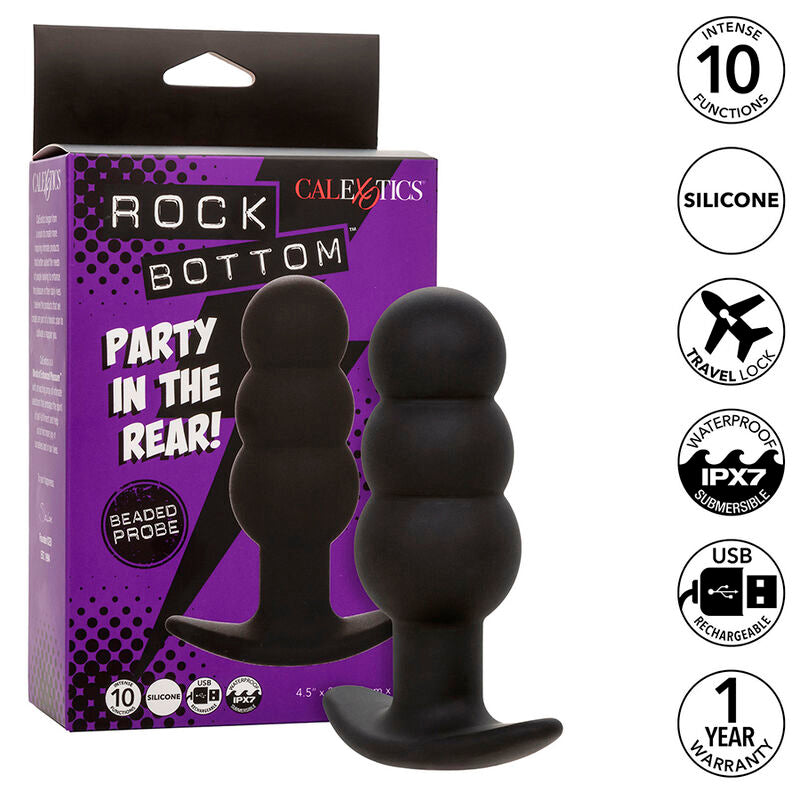 CALEXOTICS - ROCK BOTTOM BEADS 10-VIBRATION BLACK SILICONE ANAL PLUG