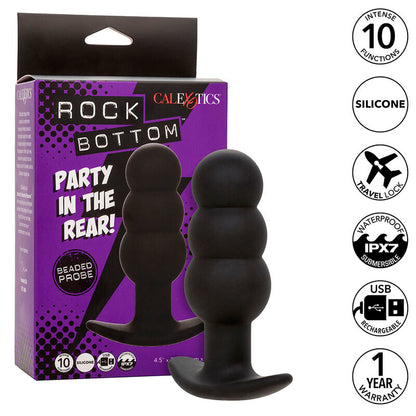CALEXOTICS - ROCK BOTTOM BEADS 10-VIBRATION BLACK SILICONE ANAL PLUG