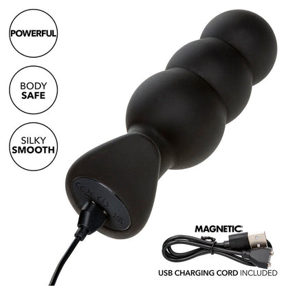 CALEXOTICS - ROCK BOTTOM BEADS 10-VIBRATION BLACK SILICONE ANAL PLUG