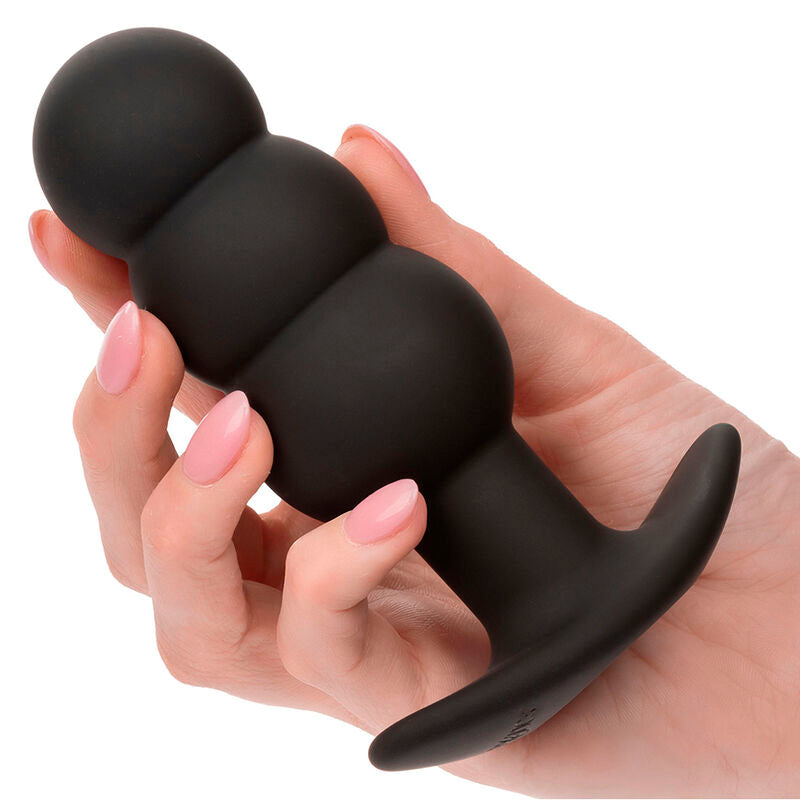 CALEXOTICS - ROCK BOTTOM BEADS 10-VIBRATION BLACK SILICONE ANAL PLUG