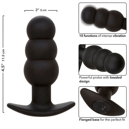 CALEXOTICS - ROCK BOTTOM BEADS 10-VIBRATION BLACK SILICONE ANAL PLUG