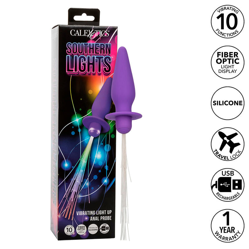 CALEXOTICS - SOUTHERN LIGHTS LIGHT UP ANAL PLUG 10 VIBRATIONS SILICONE PURPLE - 7