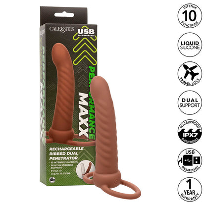 CALEXOTICS - MAXX RIBBED DUAL PENETRATOR 10 VIBRATIONS BROWN - 10