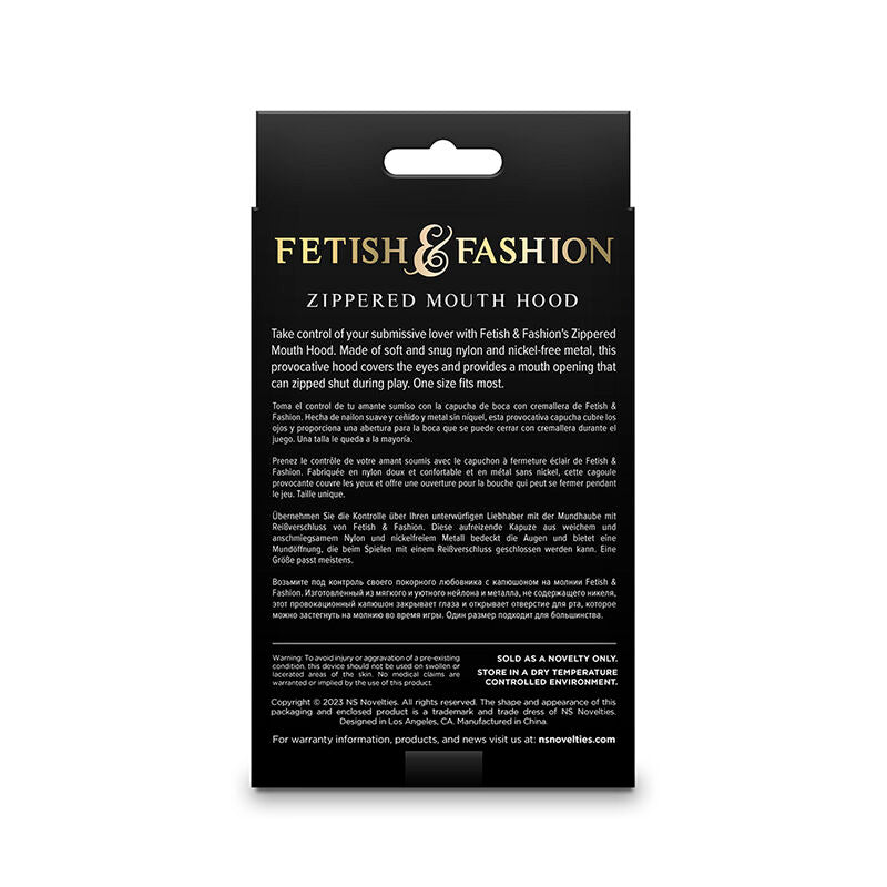 NS NOVELTIES - FETISH &amp; FASHION BLACK NYLON ZIPPERED CLOSED MOUTH HOOD