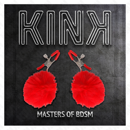 KINK - 6 CM RED FAUX FUR BALL NIPPLE CLAMPS