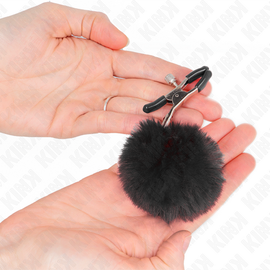 KINK - FAUX FUR BALL NIPPLE CLAMP BLACK 6 CM - 1