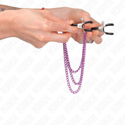 KINK - NIPPLE CLAMPS WITH 3 CHAINS PURPLE 20/23/28 CM - 2