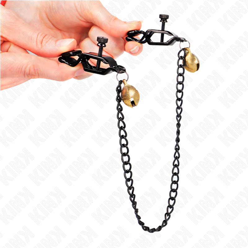 KINK - SILVER 30CM FLAT CHAIN ​​AND BELL NIPPLE CLAMPS